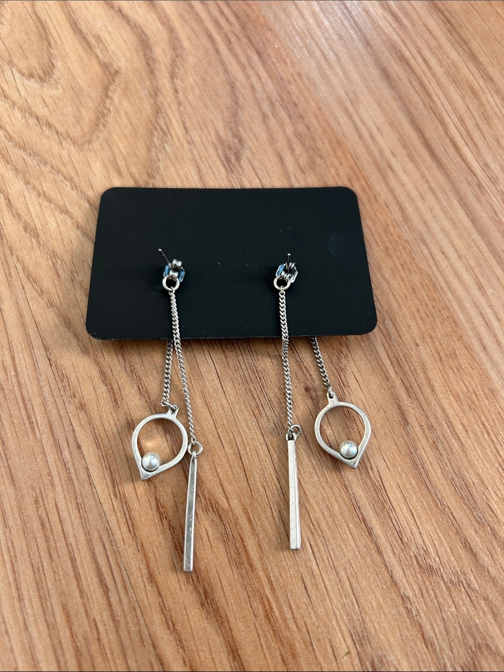 Jenny Bird Silver Chain Drop Earrings with Circle & Bar Accents - Picture 3 of 3